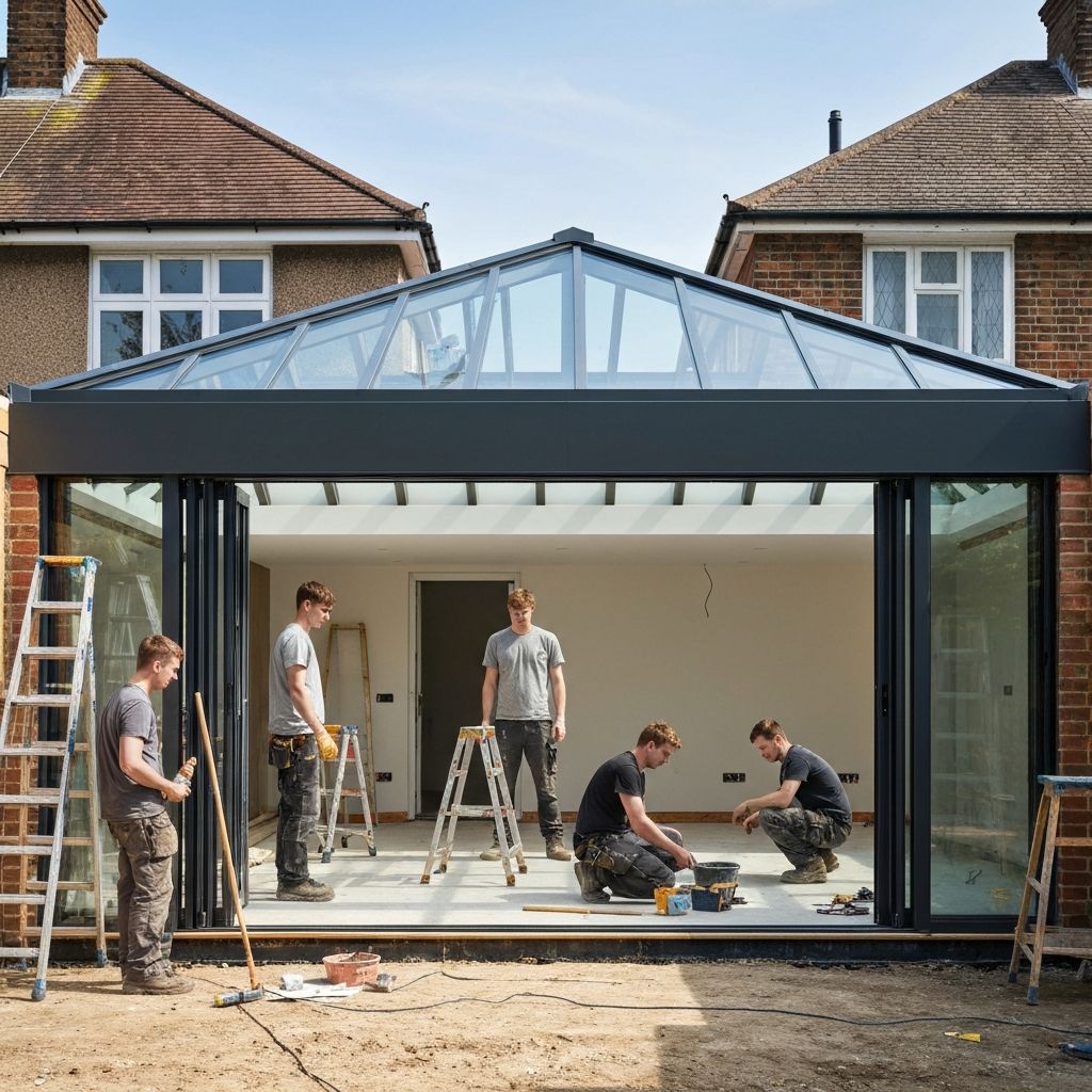 Single storey house extension being built