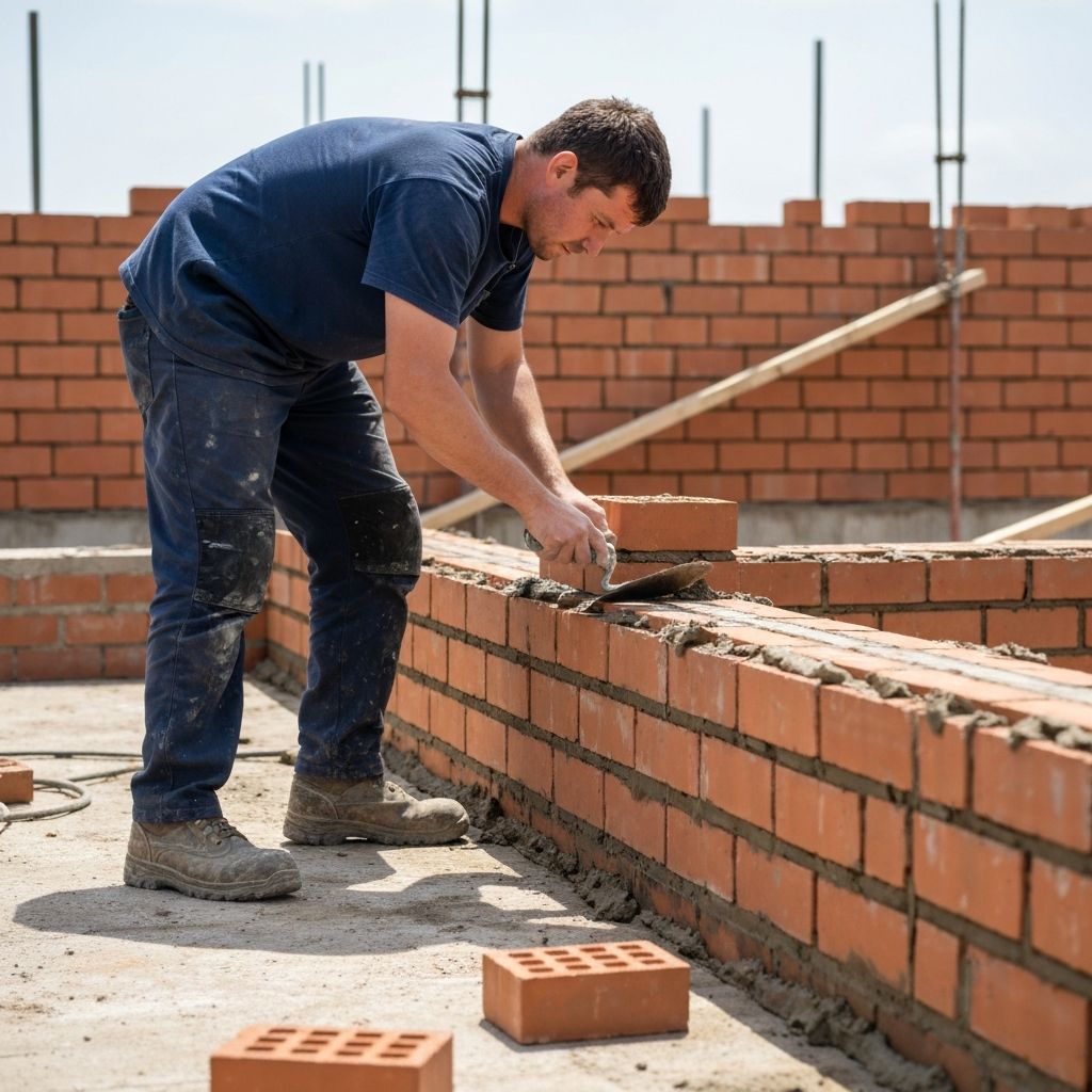 Professional bricklayer laying bricks