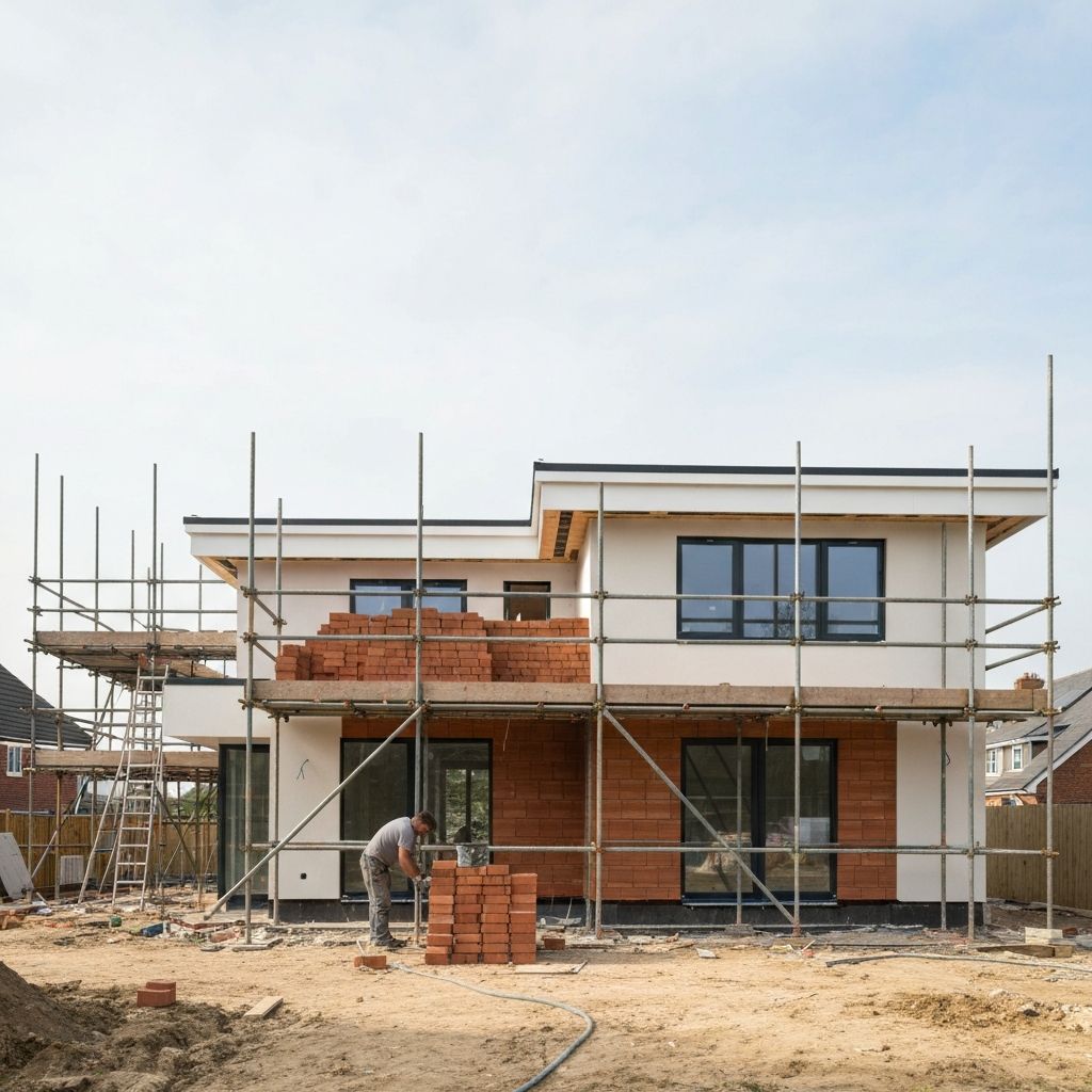 New build house under construction with scaffolding